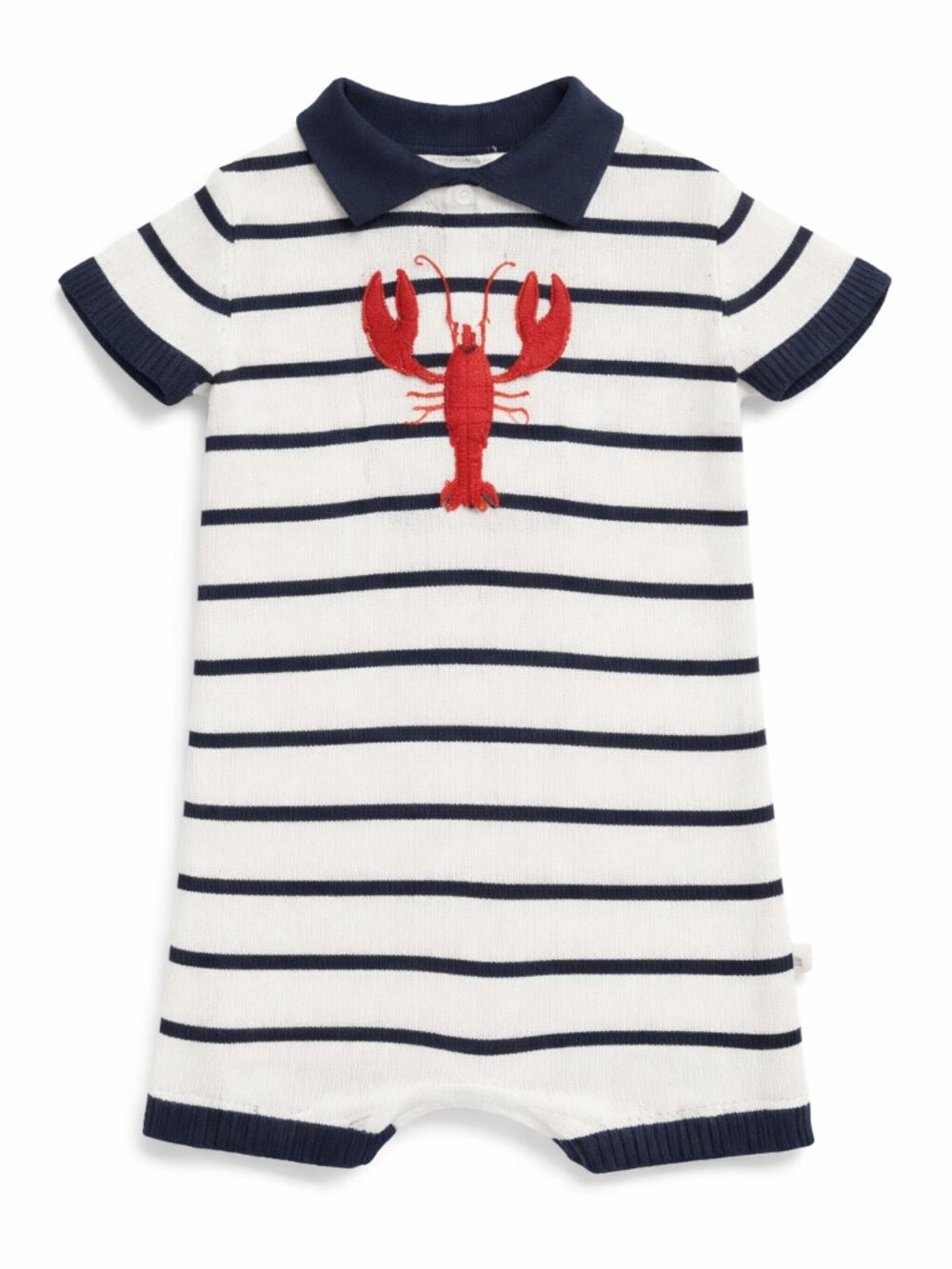 NWT Sperry Baby Boy Knit Romper 6-9 Months Nautical Striped Lobster Shortall
